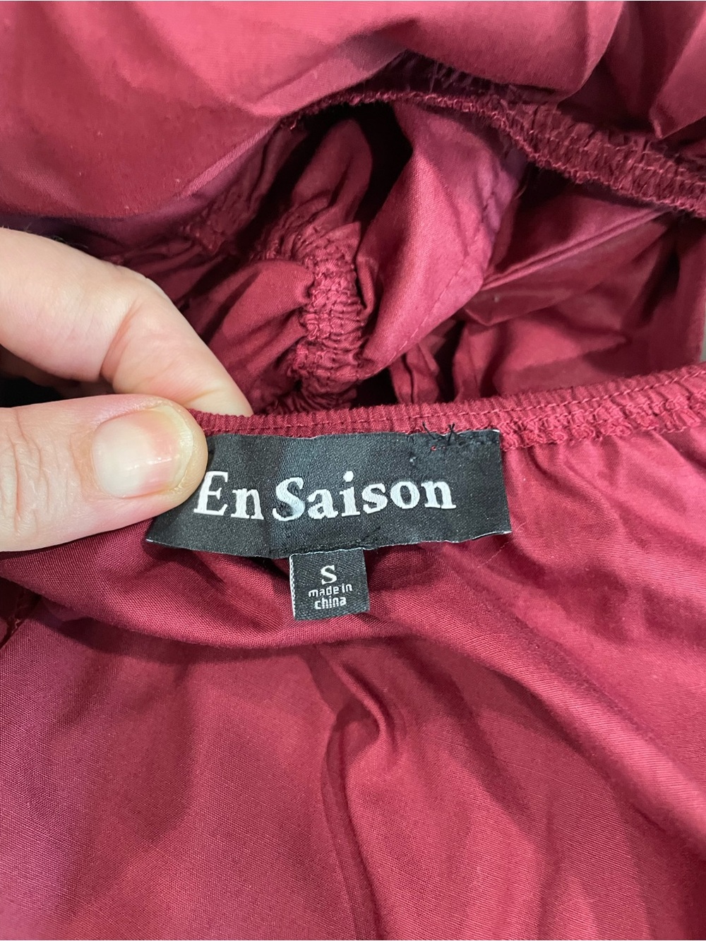 En Saison Burgundy Puff Sleeve Babydoll Flowy Top (S) - Picture 4 of 9